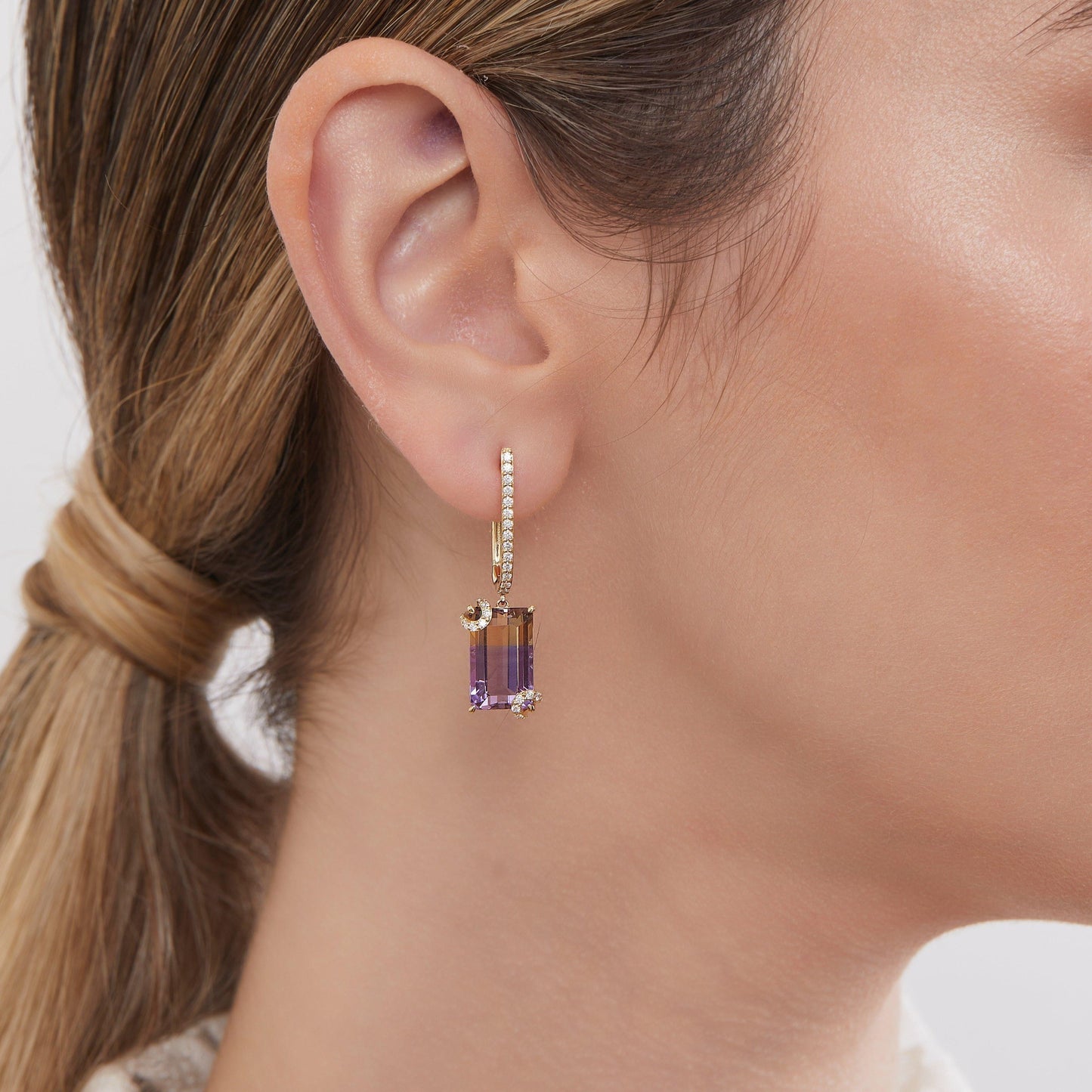 Ametrine & Diamond Drop Earrings | 18ct Yellow Gold