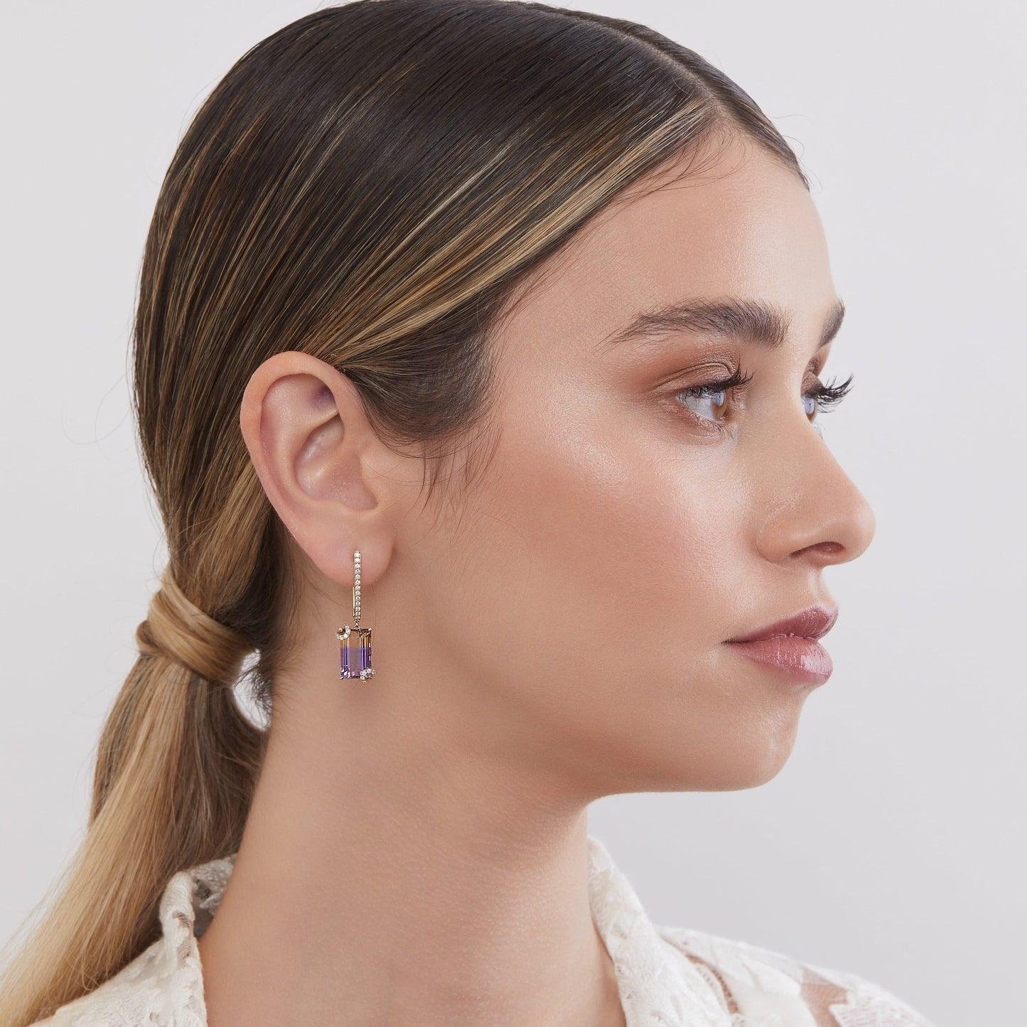 Ametrine & Diamond Drop Earrings | 18ct Yellow Gold