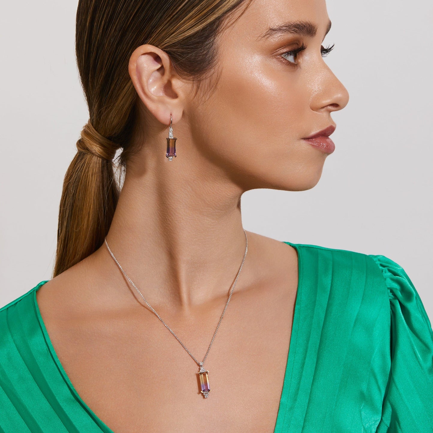 Ametrine and Diamond Drop Earrings | 18ct White Gold