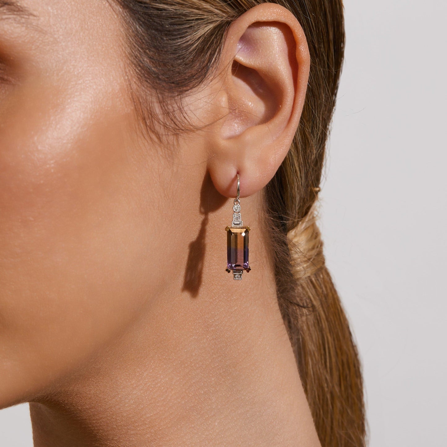 Ametrine and Diamond Drop Earrings | 18ct White Gold