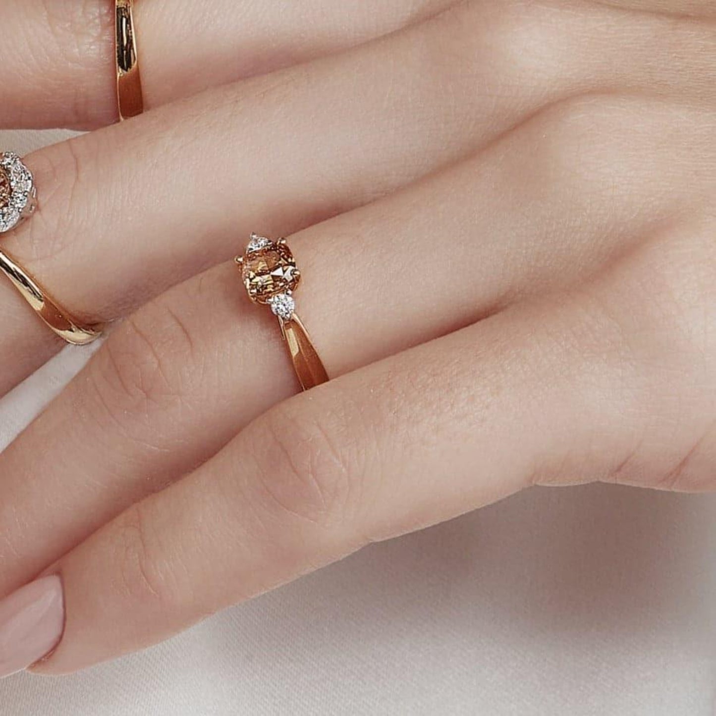Natural Yellow-Orange Cushion Trilogy Ring - Rosendorff Diamond Jewellers