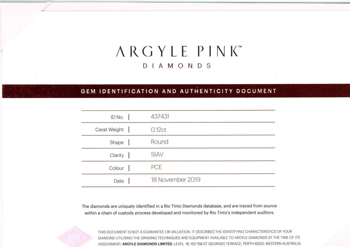 Argyle Pink Round Brilliant PCE SI 0.12ct Loose - Rosendorff Diamond Jewellers
