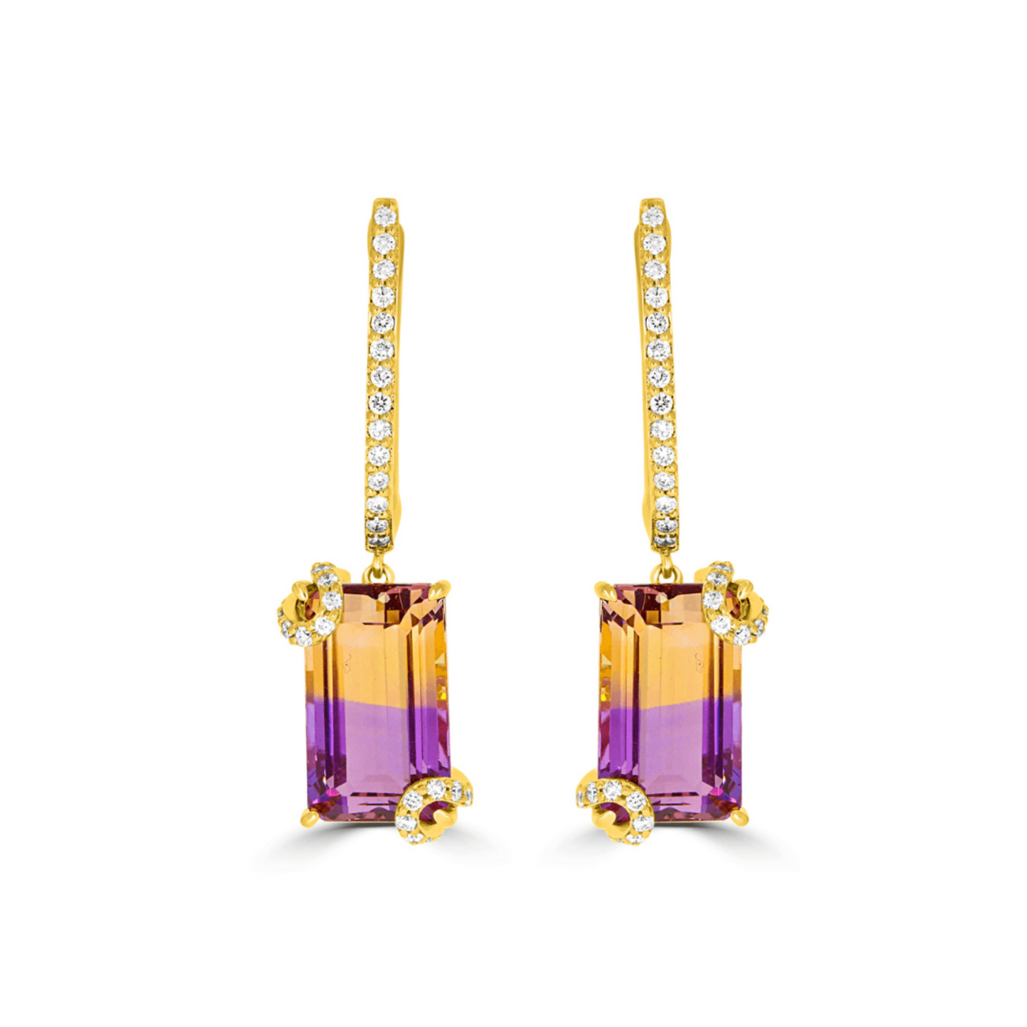 Ametrine & Diamond Drop Earrings | 18ct Yellow Gold