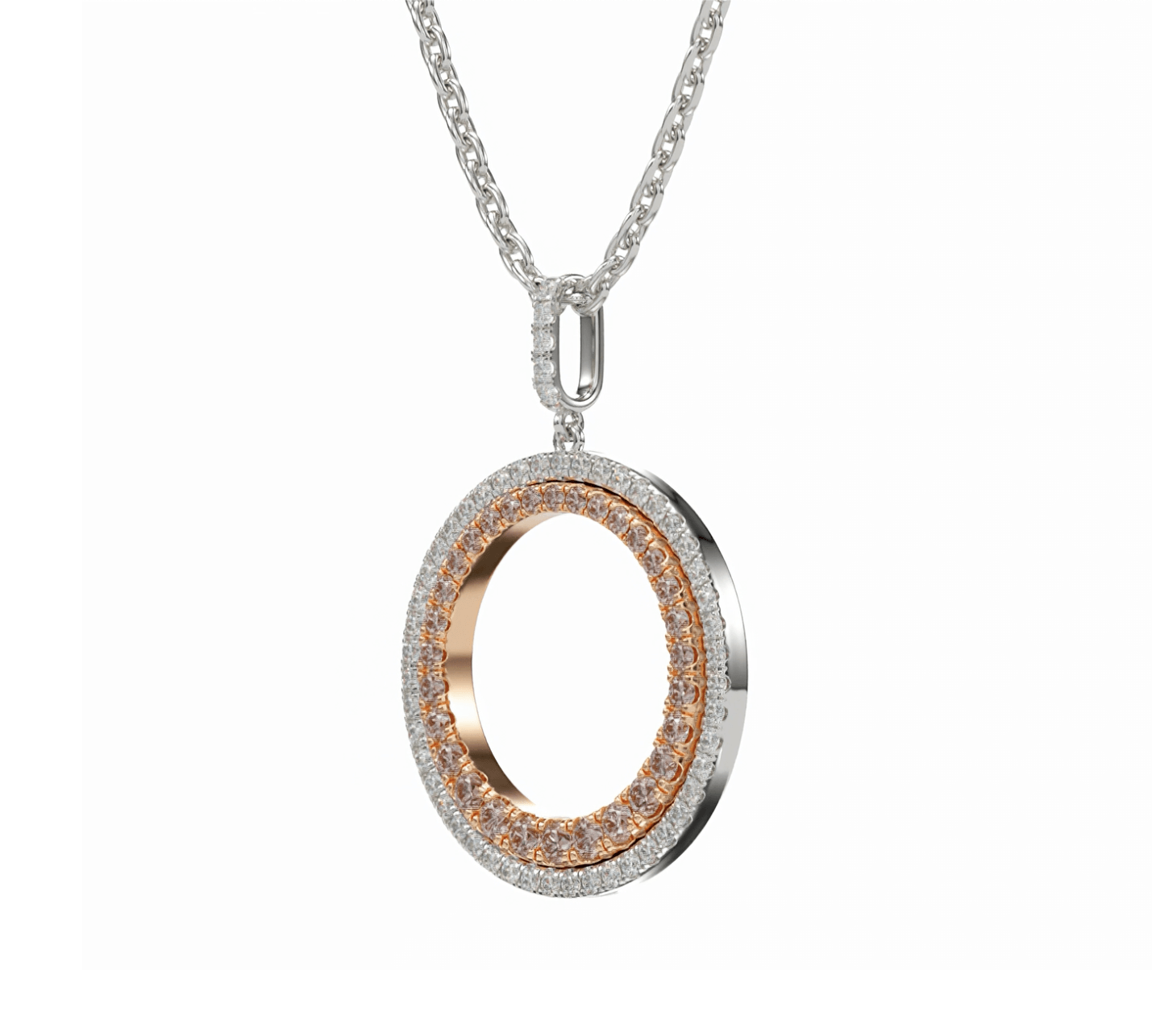 Pink & White Diamond Circle Pendant | 18ct White Gold - Rosendorff Diamond Jewellers
