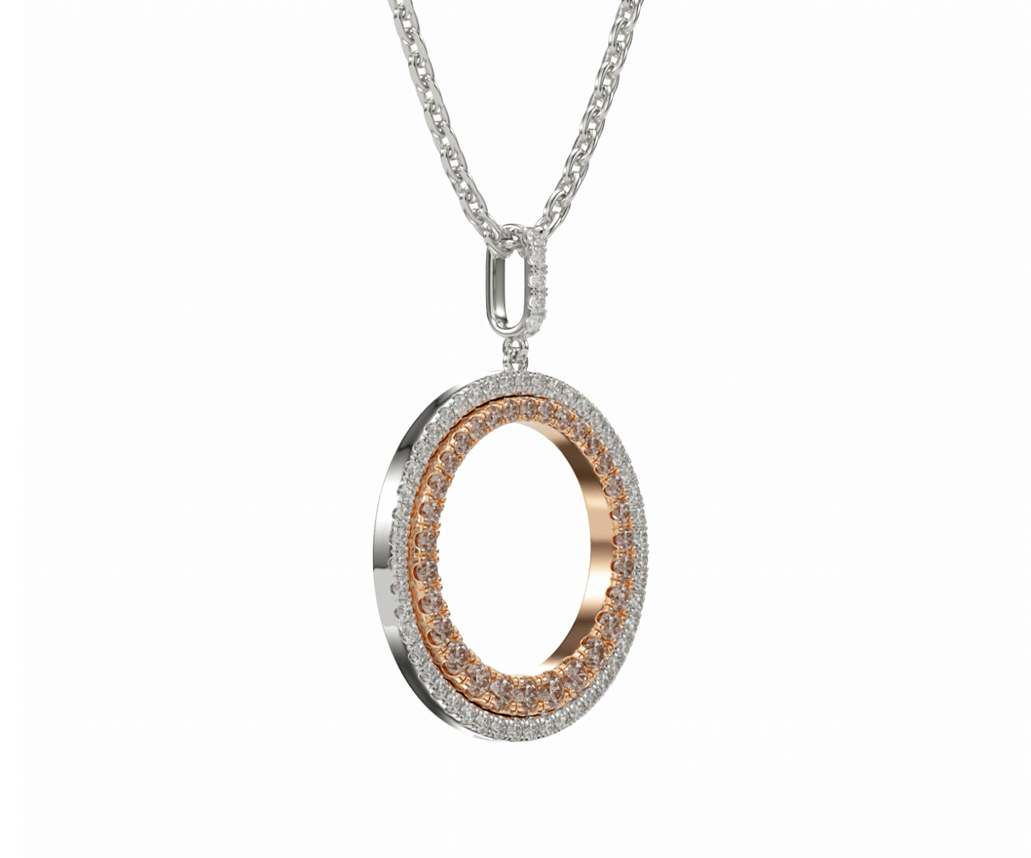 Pink & White Diamond Circle Pendant | 18ct White Gold - Rosendorff Diamond Jewellers