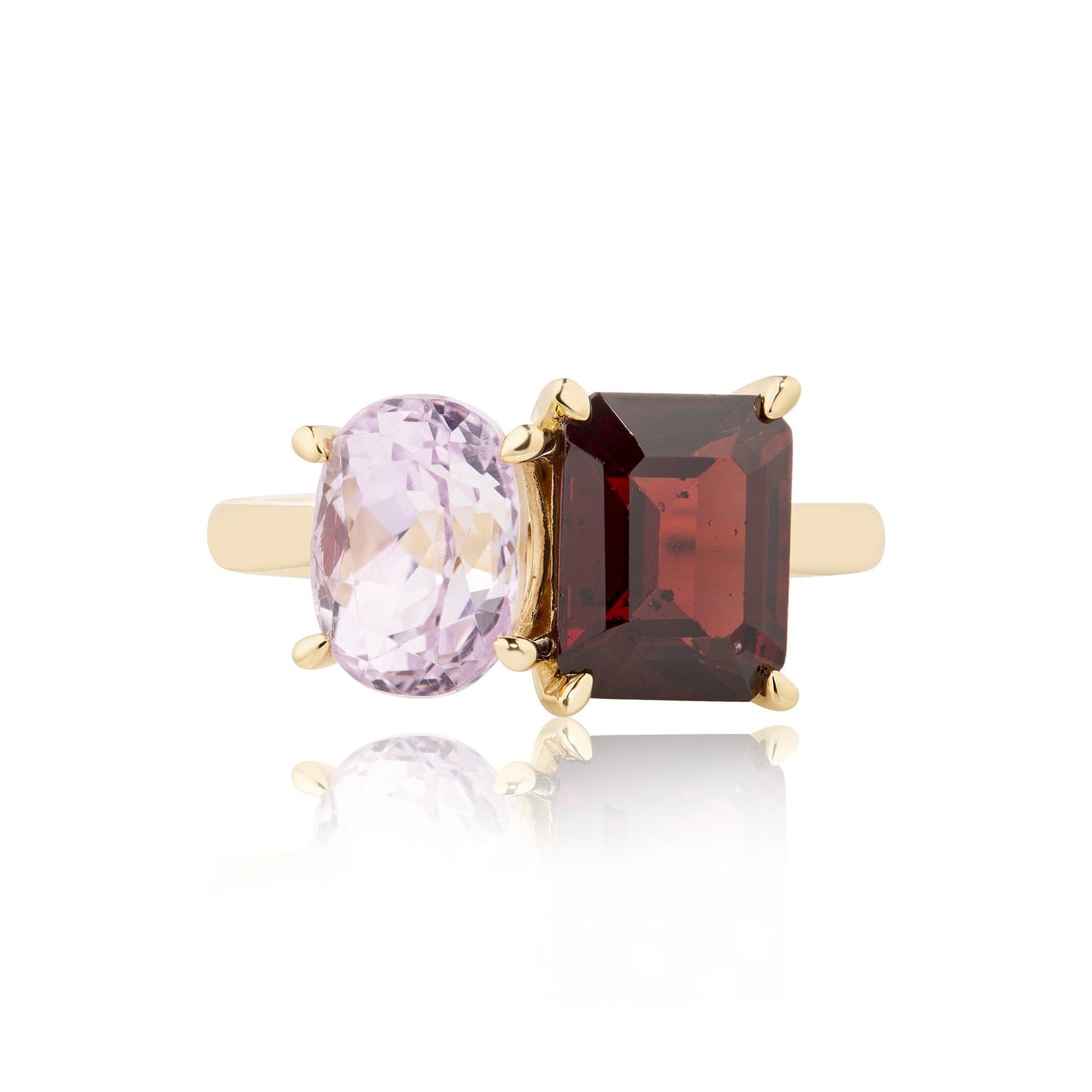 5.67ct Toi Et Moi Kunzite & Garnet Ring | 18ct Yellow Gold