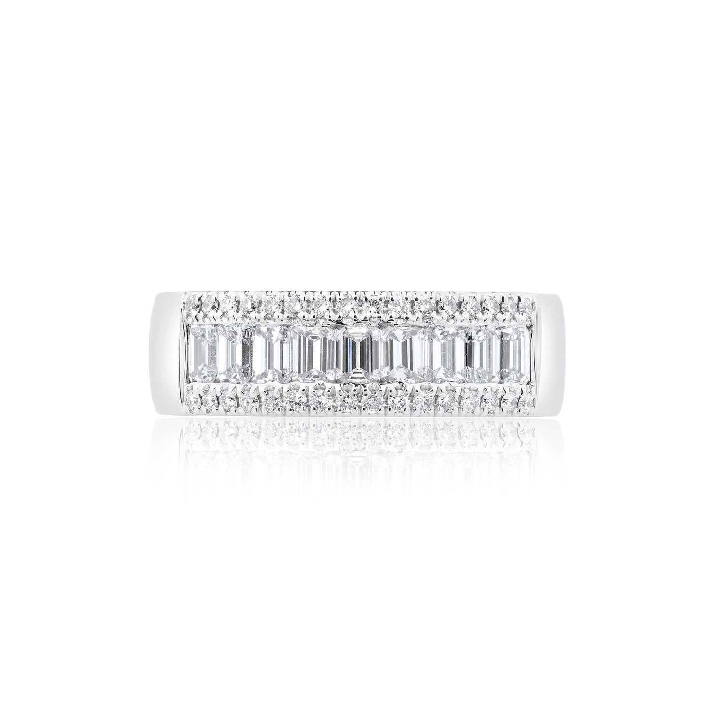 Emerald 3 Row Diamond Ring | 18ct White Gold