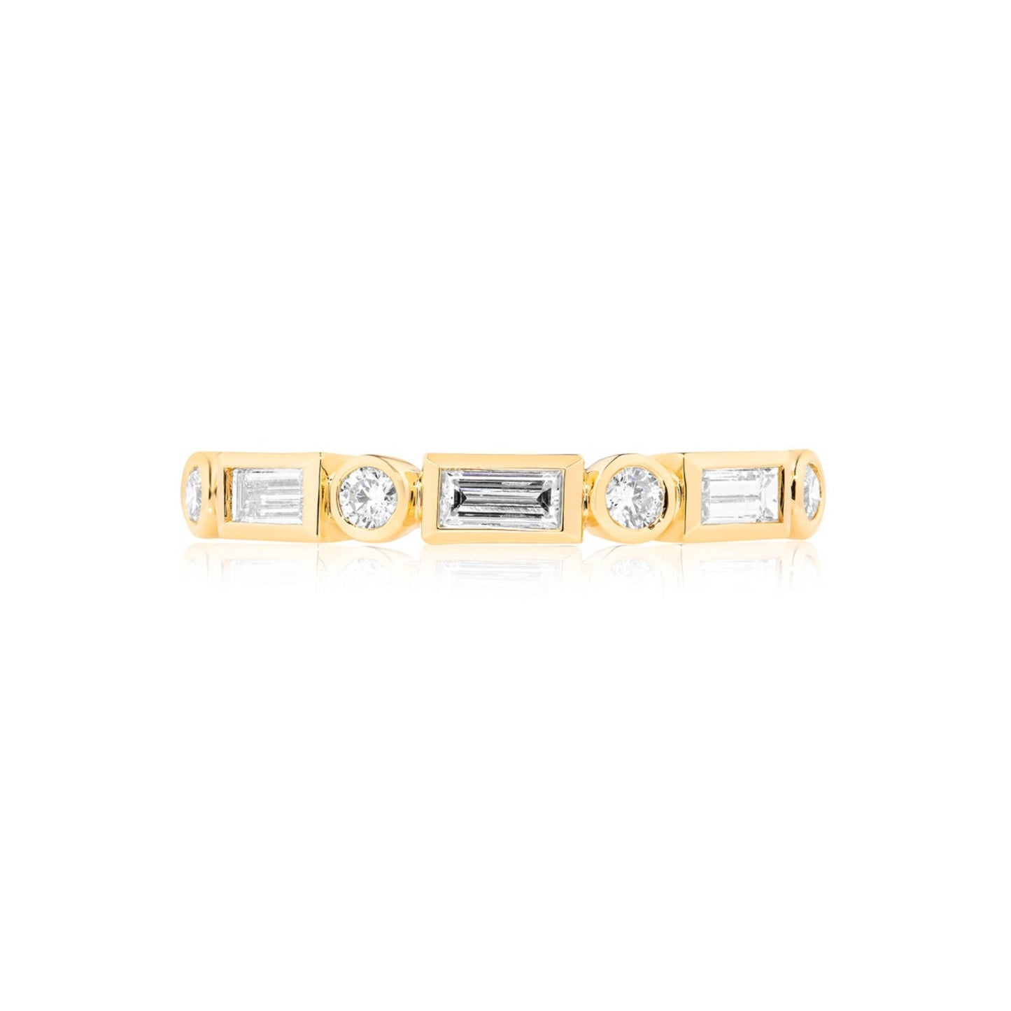 Baguette & Round Brilliant Bezel Diamond Ring | 18ct Yellow Gold