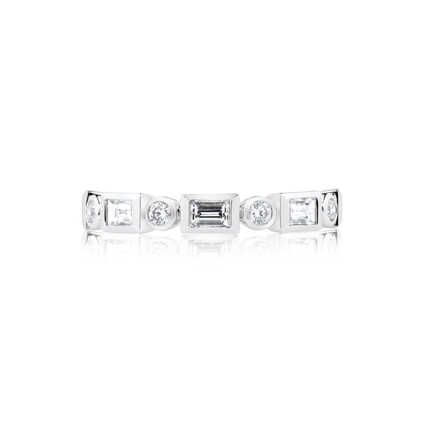 Baguette & Round Brilliant Bezel 9 Diamond Ring | 18ct White Gold