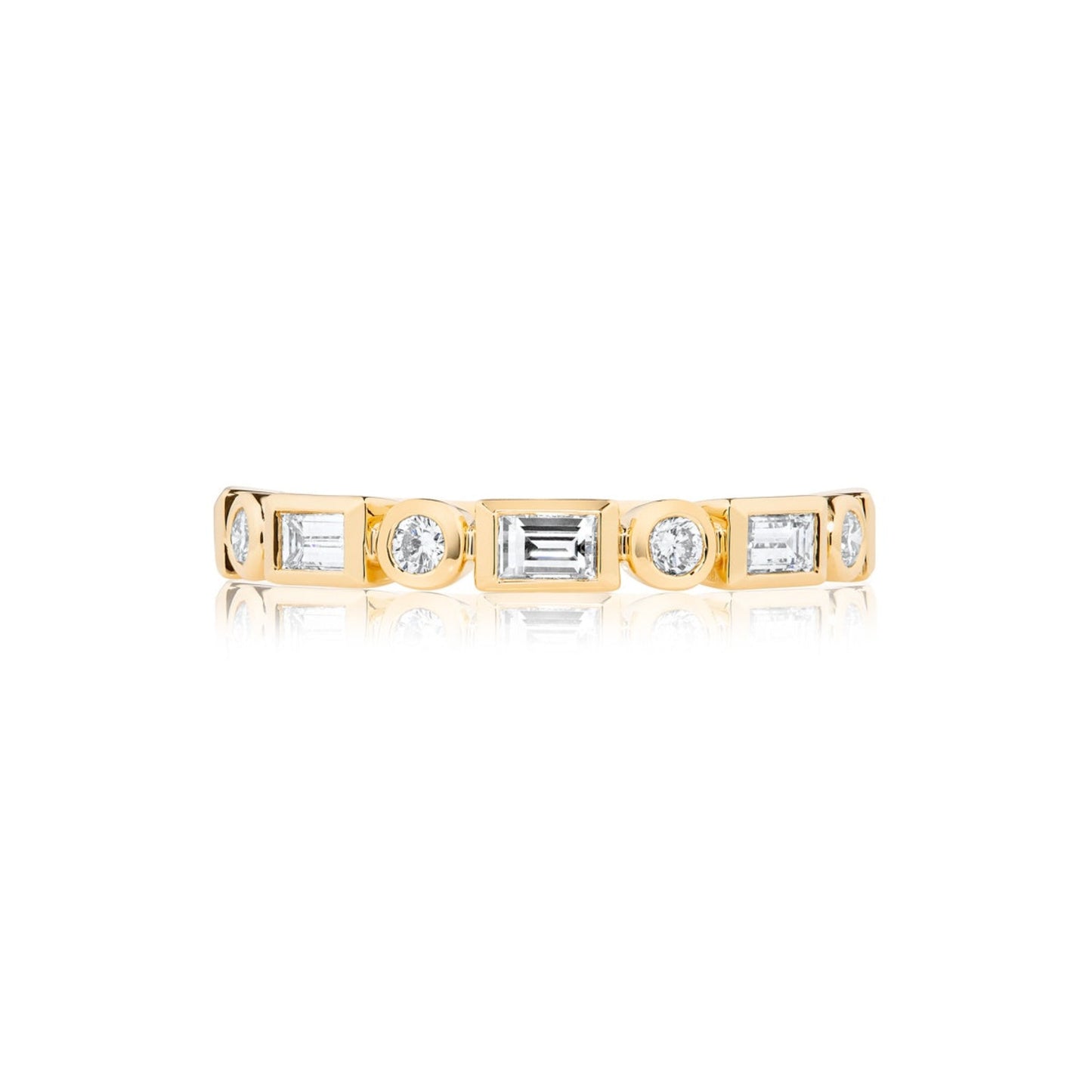 Baguette & Round Brilliant Bezel 9 Diamond Ring | 18ct Yellow Gold