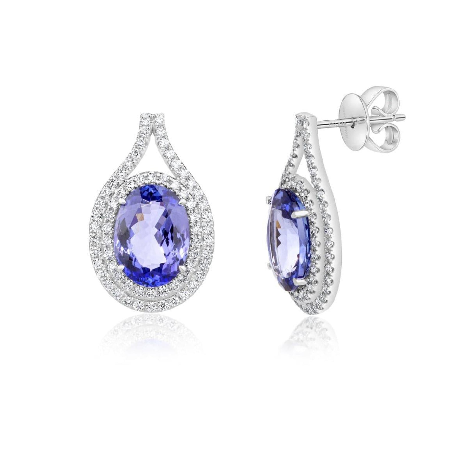 Tanzanite and Double Diamond Halo Earrings - Rosendorff Diamond Jewellers