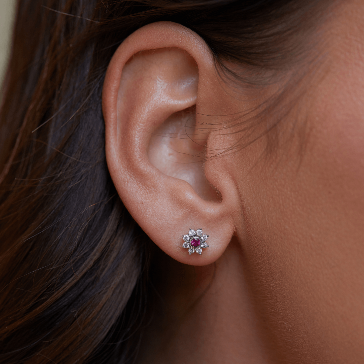 Star Halo Ruby & Diamond Earrings - Rosendorff Diamond Jewellers