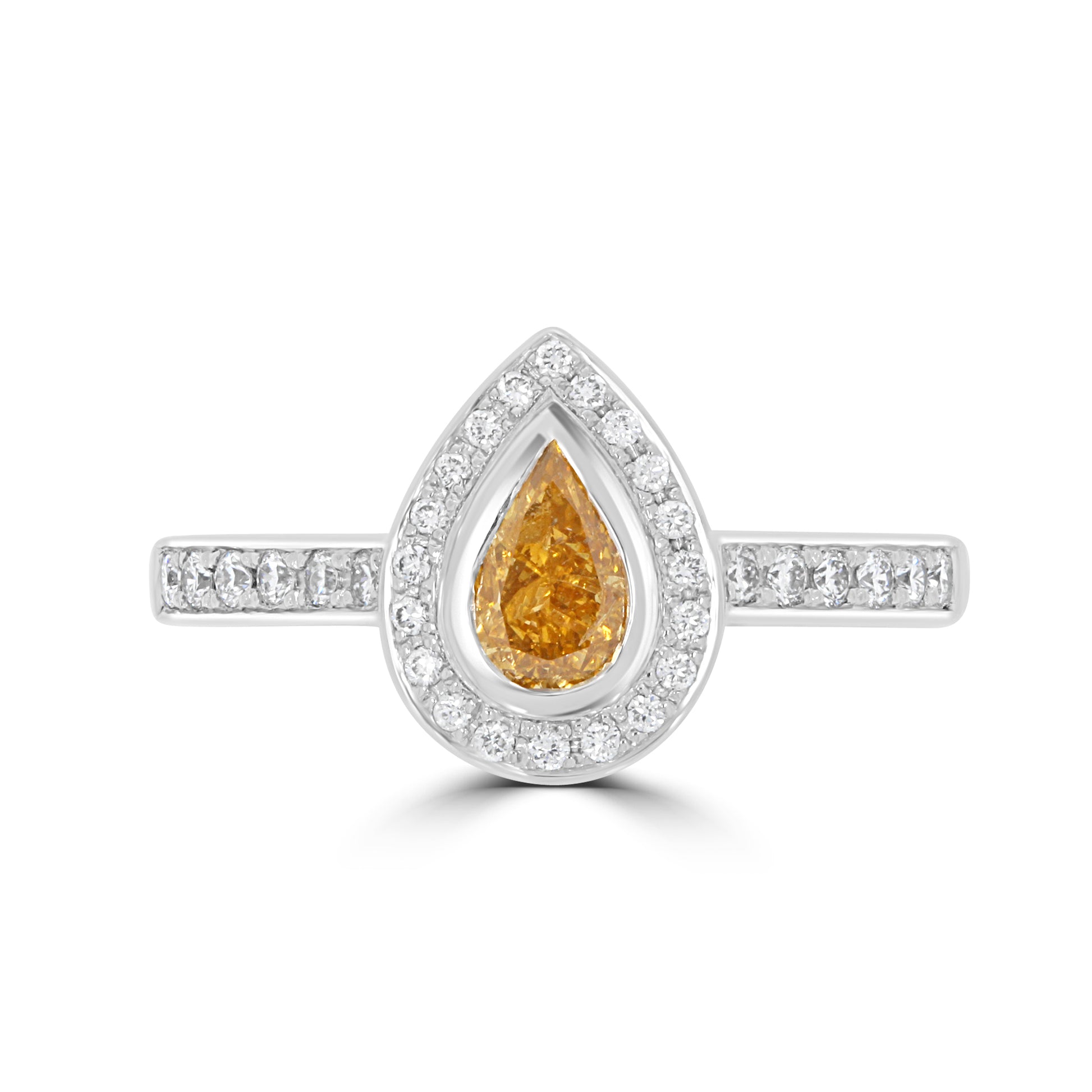 Fancy Intense Yellow Pear & Diamond Halo Ring
