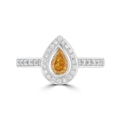 Fancy Intense Yellow Pear & Diamond Halo Ring