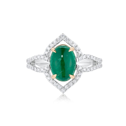 Cabochon Emerald Diamond Ring