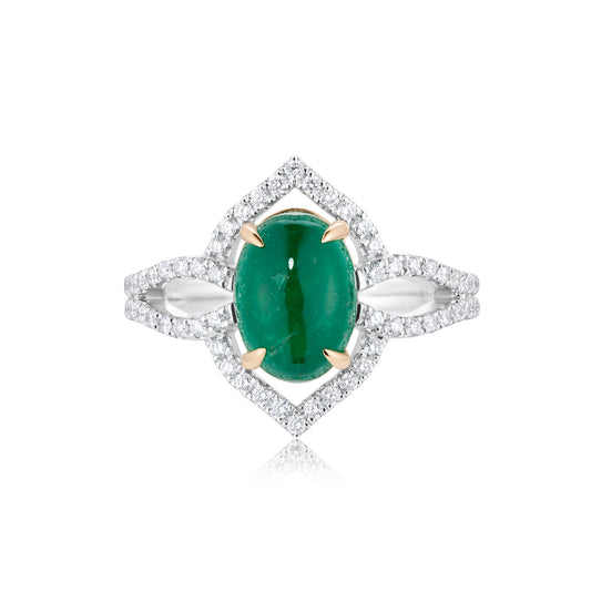 Cabochon Emerald Diamond Ring