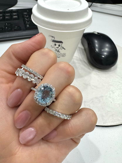 Aquamarine & Diamond Halo Ring