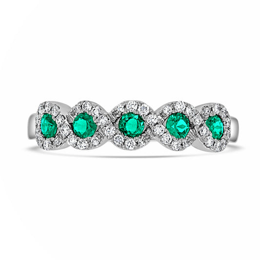 Twist Halo Emerald & Diamond Ring