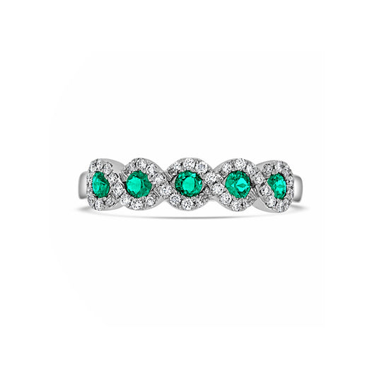 Twist Halo Emerald & Diamond Ring