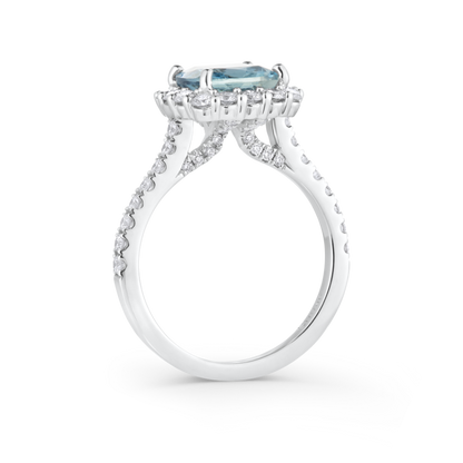Certified 1.49ct Aqua & Halo Diamond Ring