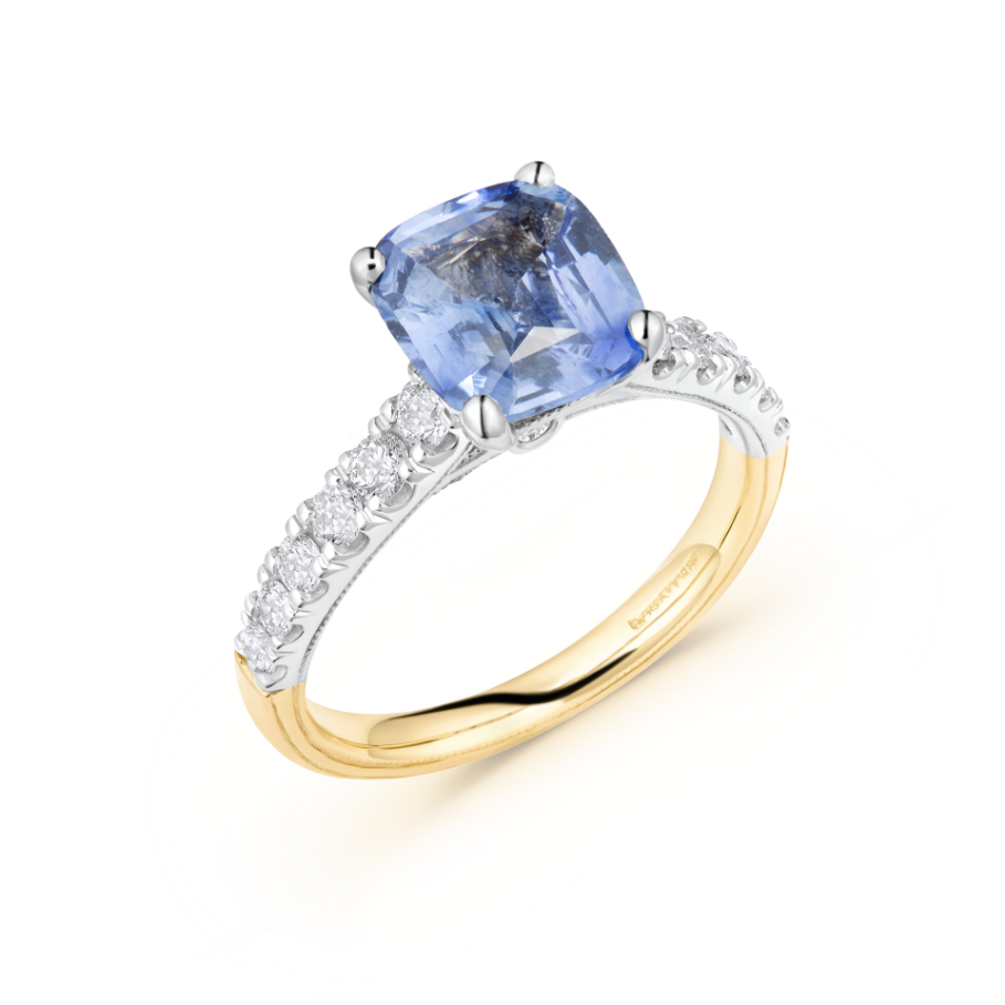 Blue Ceylon Sapphire & Diamond Ring