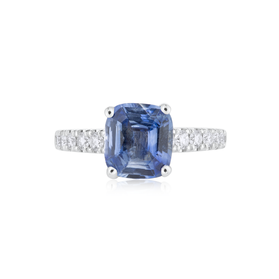 Blue Ceylon Sapphire & Diamond Ring