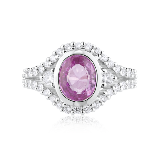2.12ct Vivid Pink Sapphire Oval & Diamond Ring