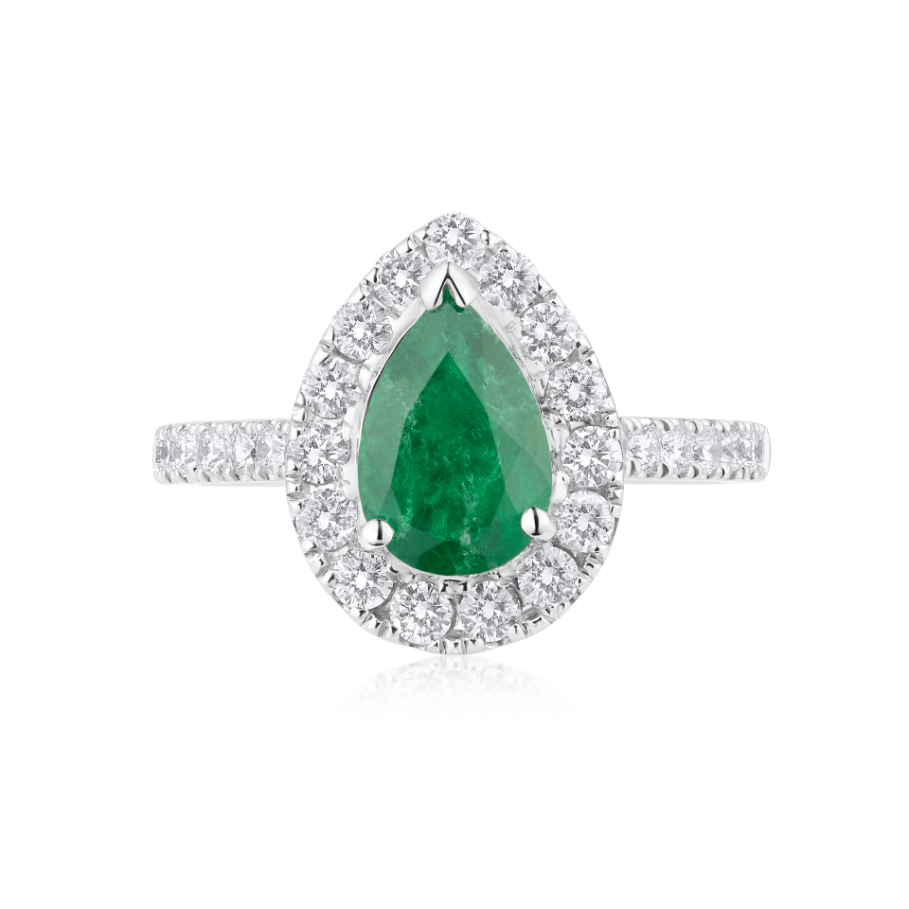 1.12ct Pear Emerald Halo Ring