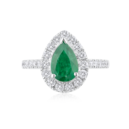 1.12ct Pear Emerald Halo Ring