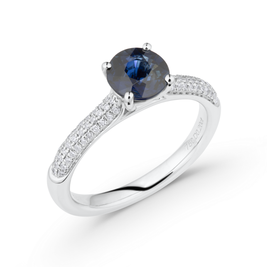 Deep Blue Sapphire & White Diamond Pave Ring