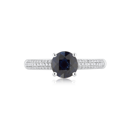 Deep Blue Sapphire & White Diamond Pave Ring