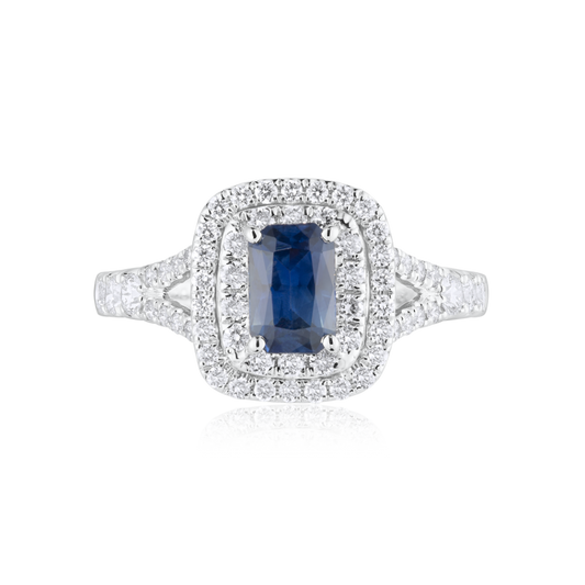 GIA Certified Blue Sapphire & Double Halo Diamond Ring