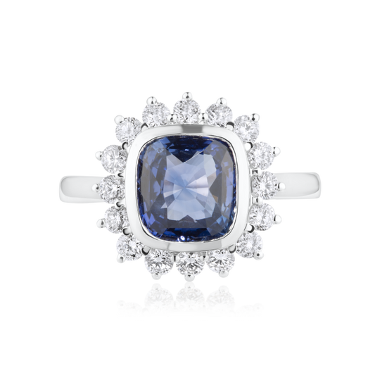 3.70ct Blue Sapphire & Diamond Halo Ring