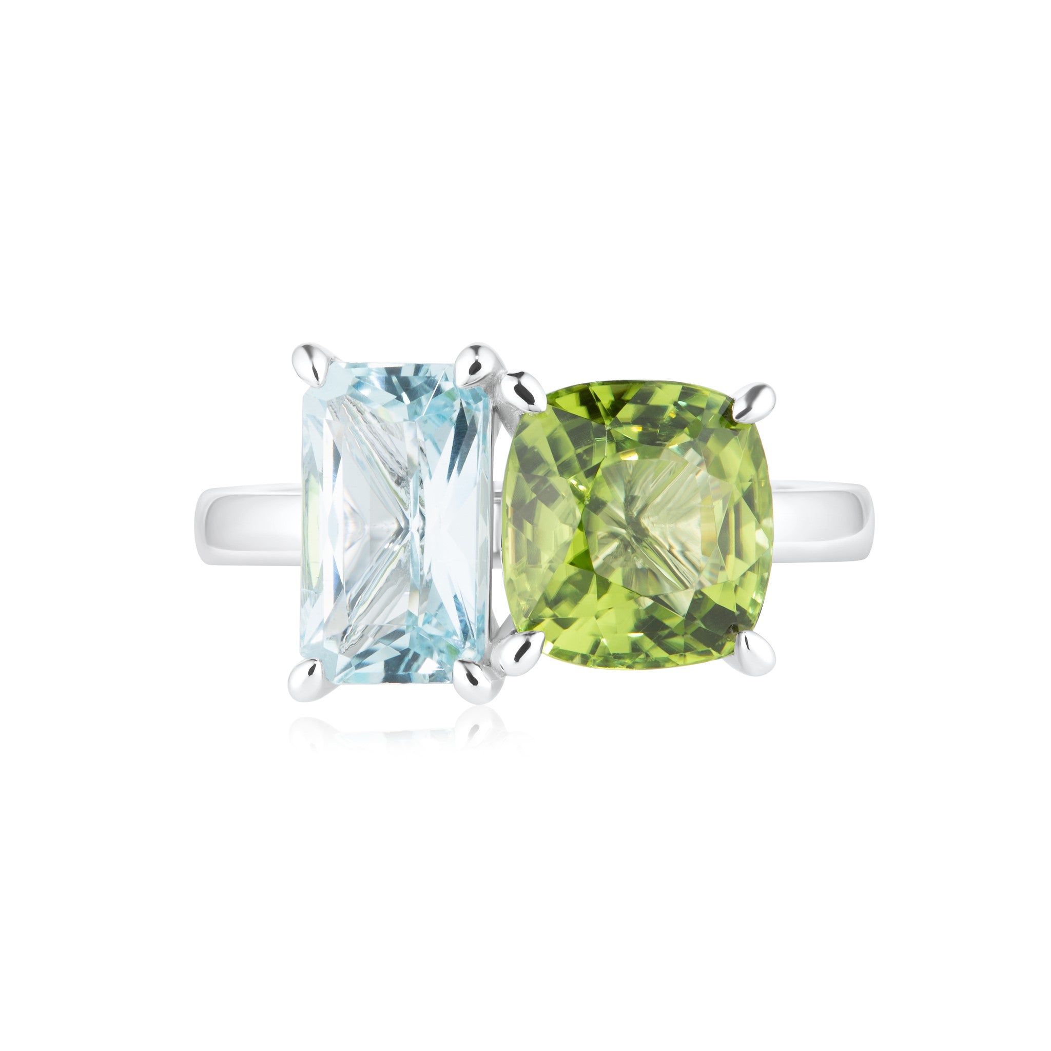Peridot and Aquamarine Toi Et Moi Ring