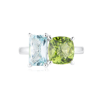 Peridot and Aquamarine Toi Et Moi Ring