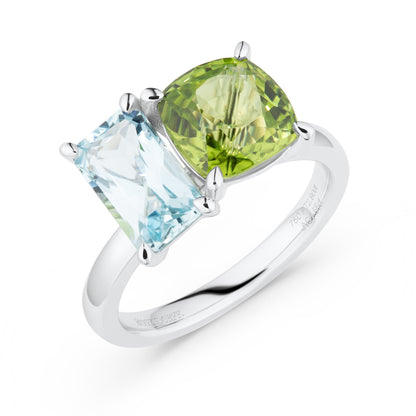 Peridot and Aquamarine Toi Et Moi Ring