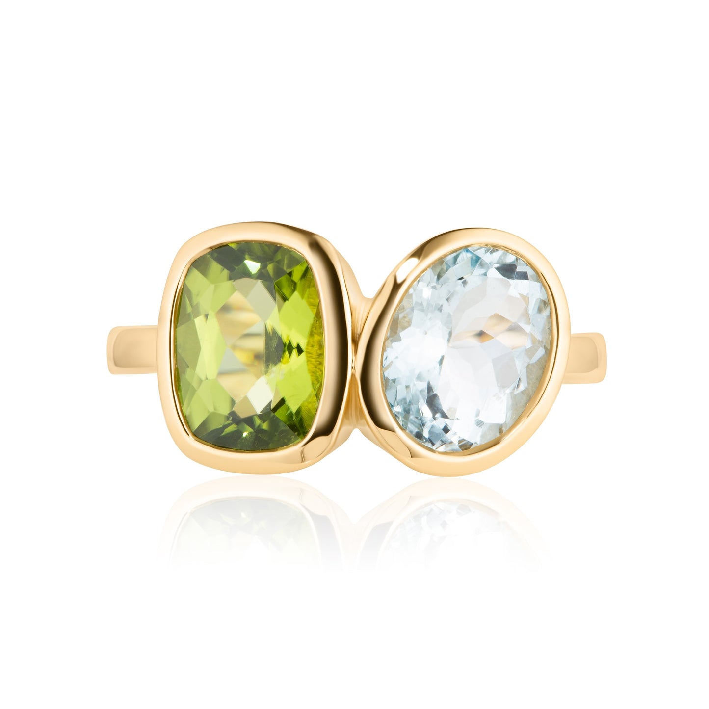 Peridot & Aquamarine Bezel Set Toi Et Moi Ring