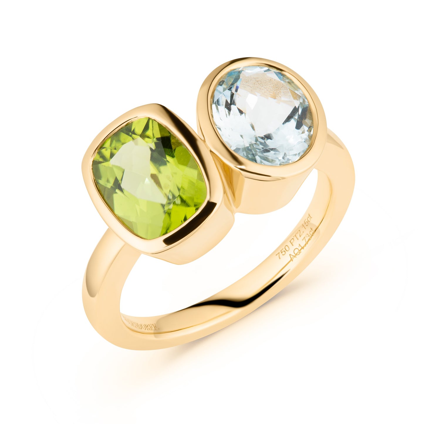Peridot & Aquamarine Bezel Set Toi Et Moi Ring