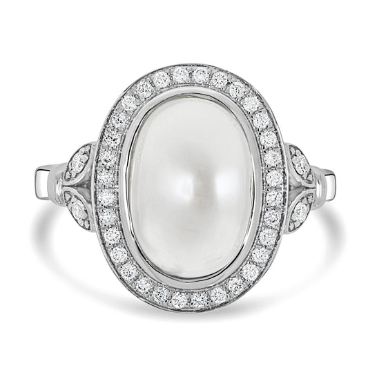 Oval Moonstone & Diamond Ring