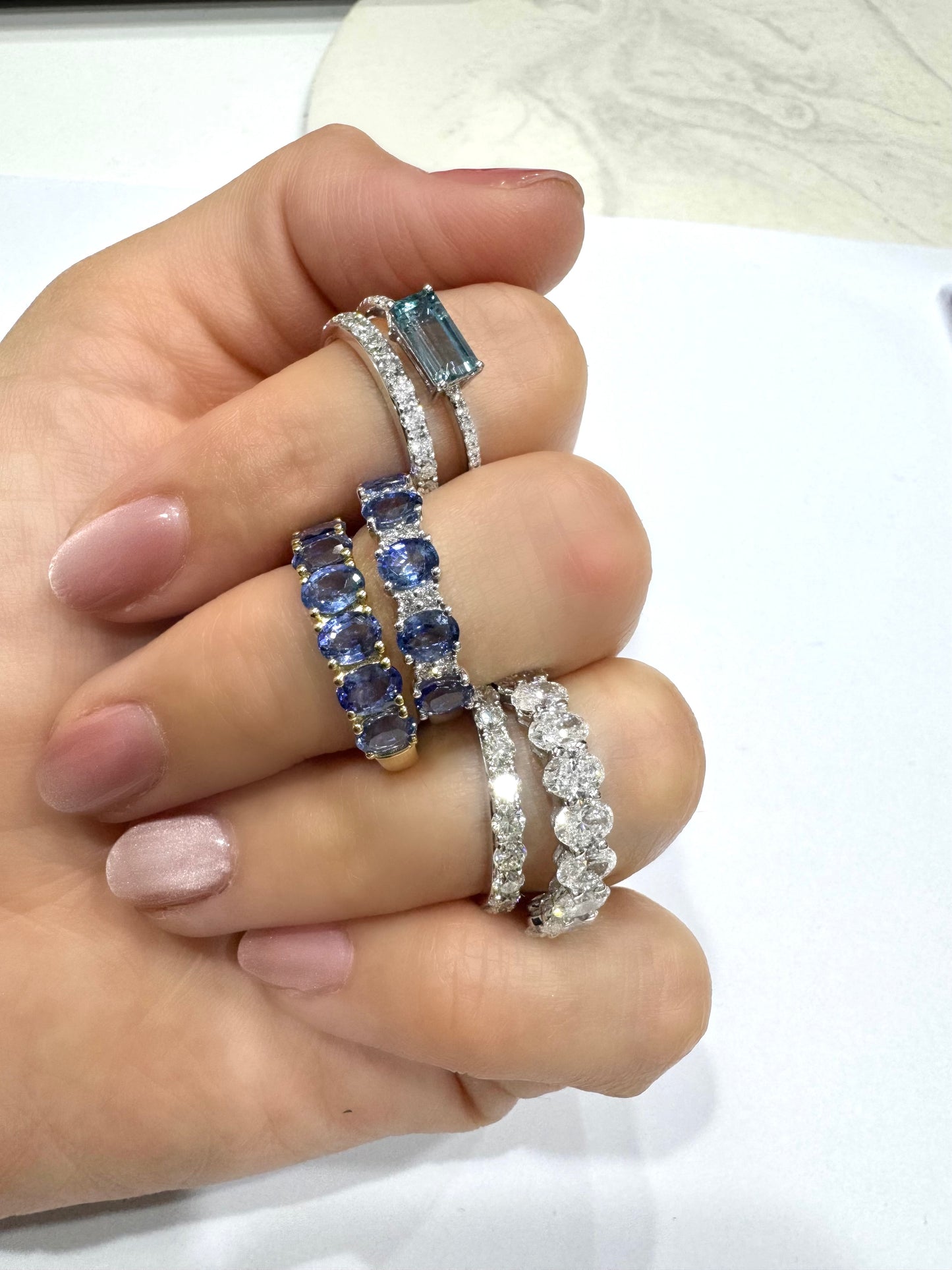 Blue Sapphire & Diamond Alternating Band