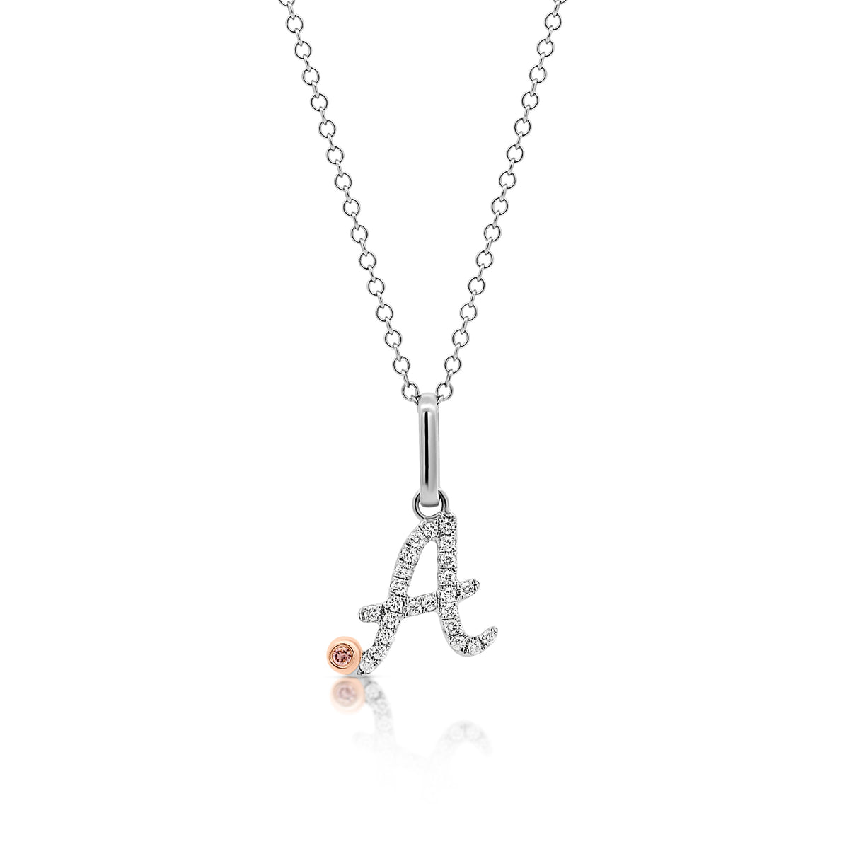 18ct White Gold Initial Letter with Signature Pink Diamond