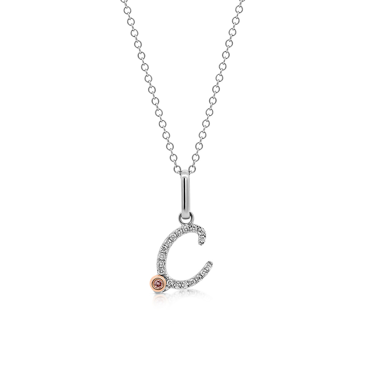 18ct White Gold Initial Letter with Signature Pink Diamond