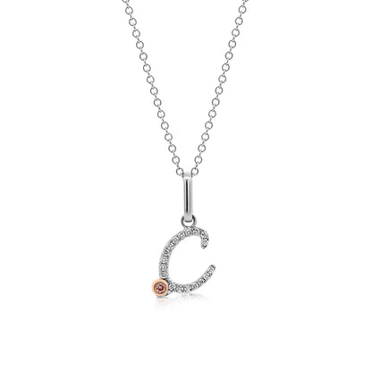 18ct White Gold Initial Letter with Signature Pink Diamond