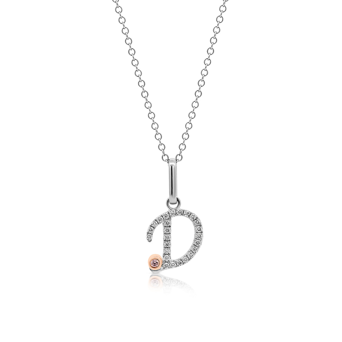18ct White Gold Initial Letter with Signature Pink Diamond