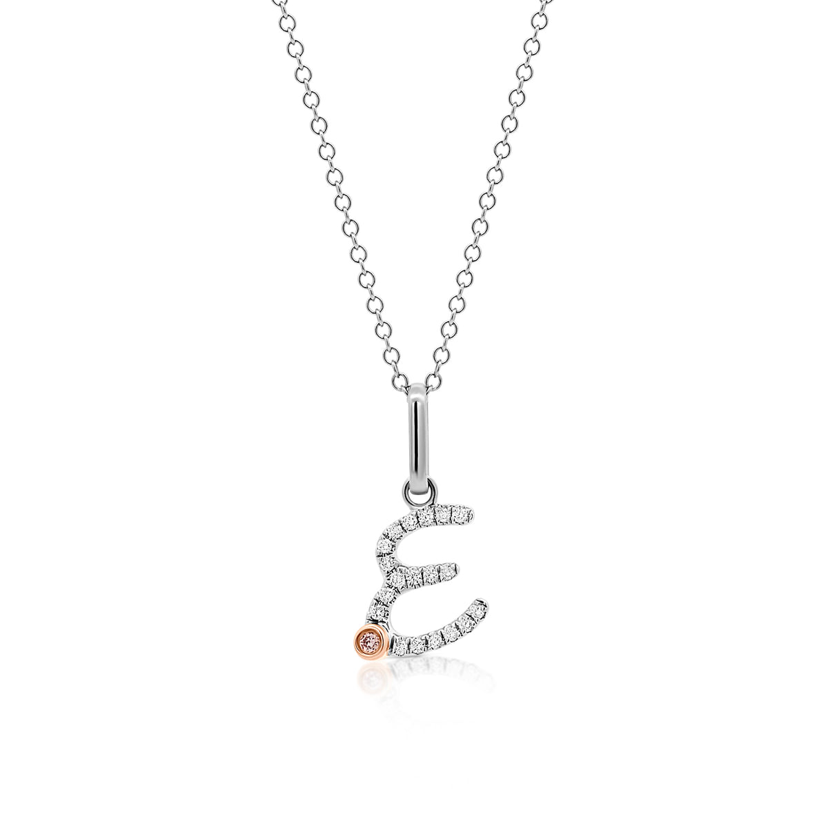 18ct White Gold Initial Letter with Signature Pink Diamond