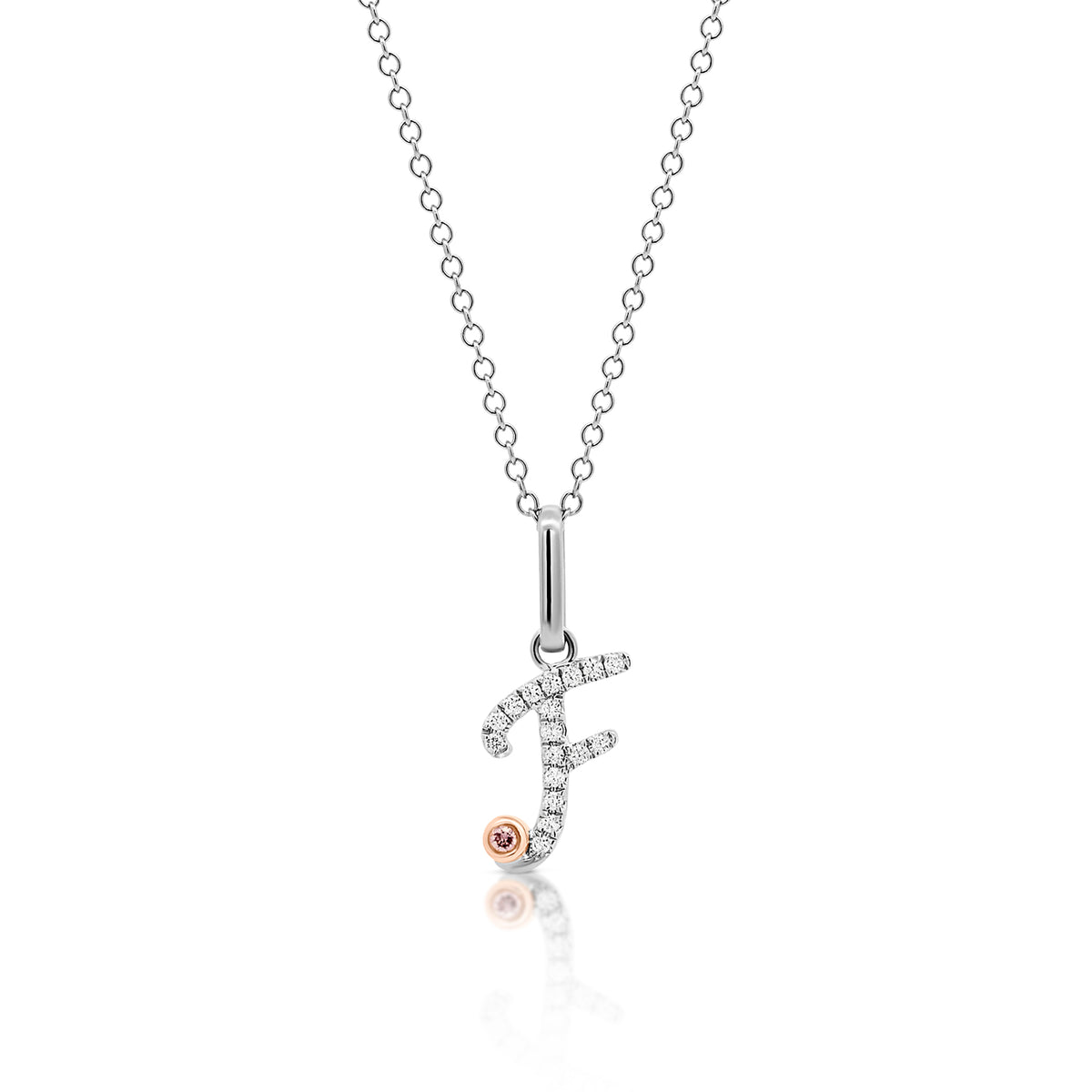 18ct White Gold Initial Letter with Signature Pink Diamond