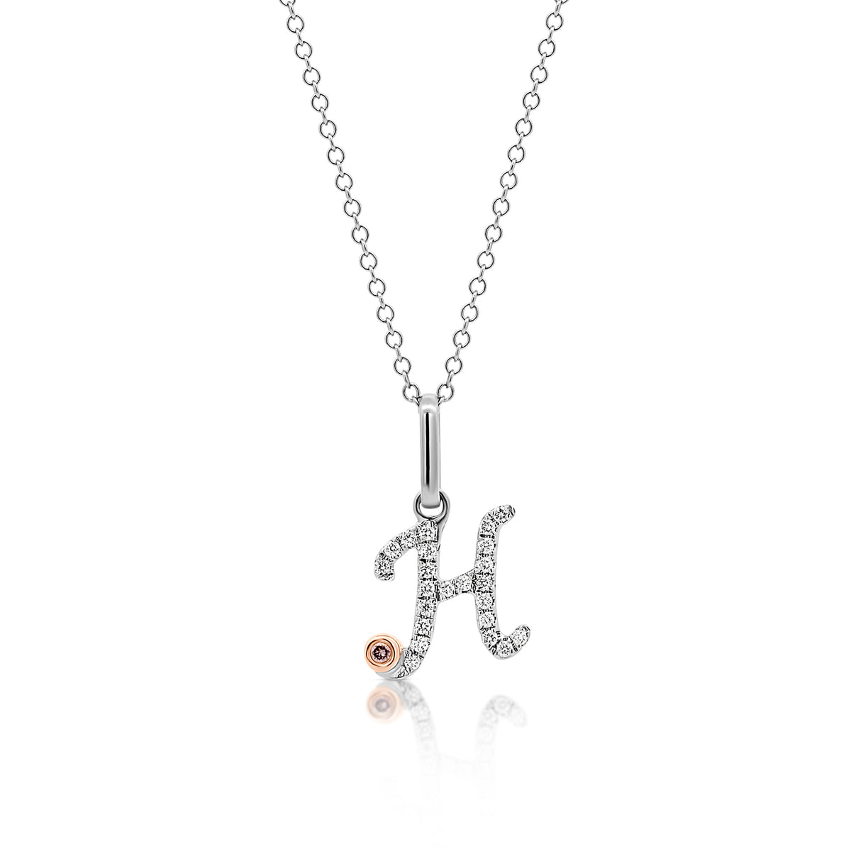 18ct White Gold Initial Letter with Signature Pink Diamond