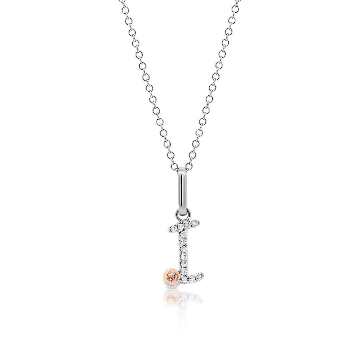 18ct White Gold Initial Letter with Signature Pink Diamond