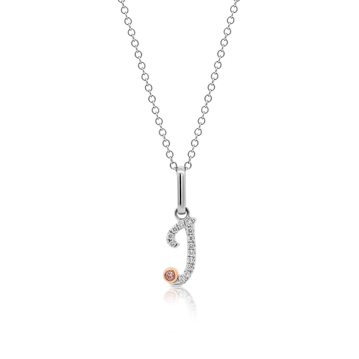 18ct White Gold Initial Letter with Signature Pink Diamond
