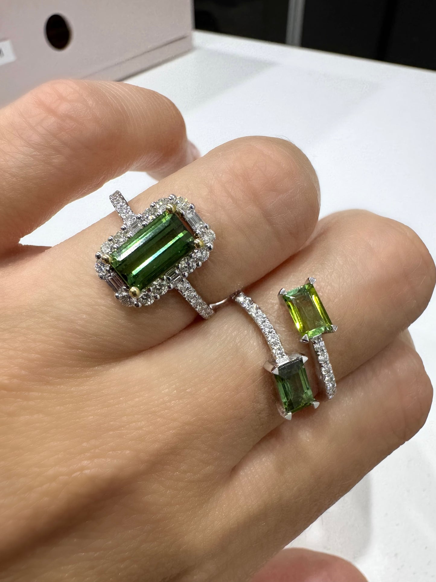 Green Tourmaline & Diamond Bypass Ring